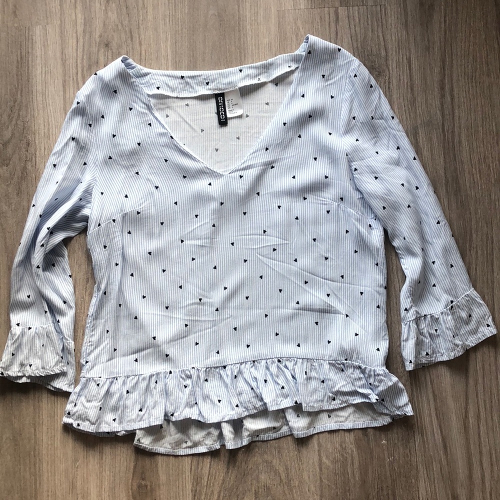 H&M Blouse - Striped with Heart Pattern